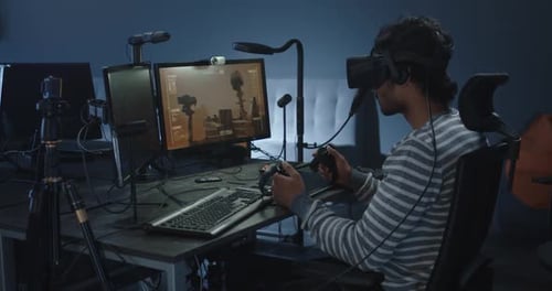 Adult using VR Headset to Play Rover Game