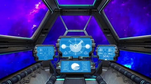 Animated Futuristic Spaceship Cockpit Holographic UI