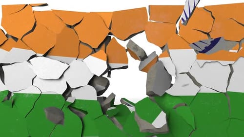 Destroying Wall with Painted Flag of India