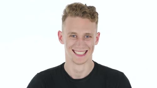 Portrait of Smiling Young Man on White Background