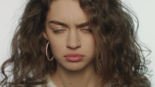 Angry Woman Face Expression. Upset Model Face. Sad Girl Face Expression