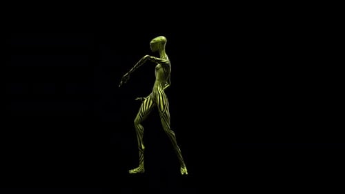 3D Alien Figure Dancing with Striped Texture