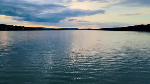 Aerial View Video Drone Fly Over Swamp or Lake in Beautiful Sunrise