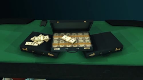 3D Briefcase Filling with Cash Animation