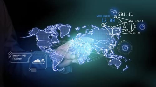 Futuristic Global Network and Logistics Data Visualization