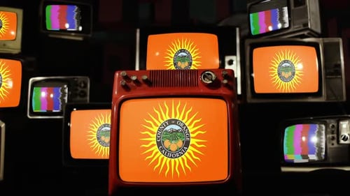Flag of Orange County, California, on Retro TVs.