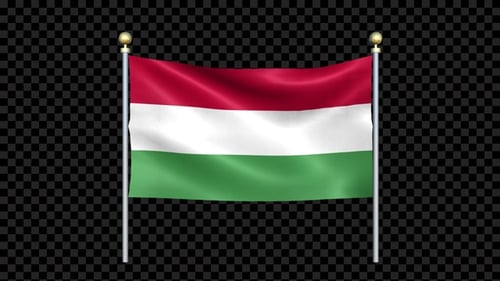 Realistic Hungarian Flag Waving on Poles Animation