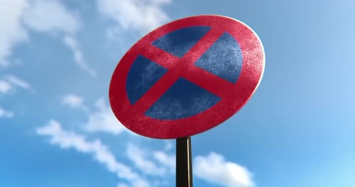 Rotating 3D No Parking Sign Animation with Blue Sky