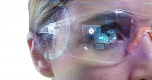 Empresaria con gafas de realidad virtual
