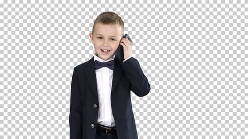 Little Boy in A Costume Making a Phone, Alpha Channel