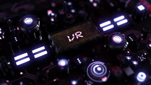 Futuristic VR Text Reveal on a Glowing Circuit Board