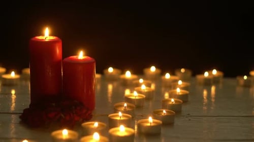 Glowing Candles and Roses for Romantic Atmosphere