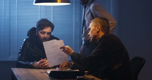 Intense Police Interrogation with Suspect and Evidence