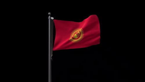 Waving Kyrgyzstan National Flag on Pole Animation