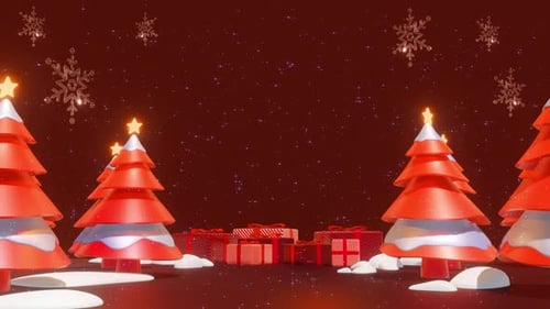 Fondo 3D rojo de nieve de árbol de Navidad