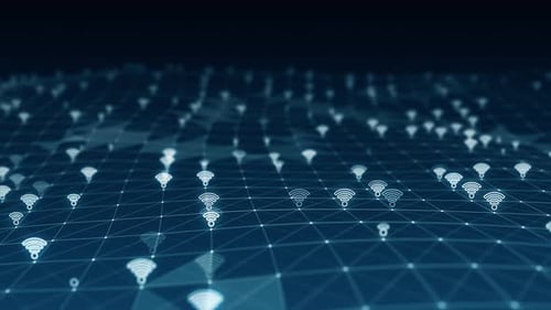 Blue futuristic wifi icon and line network connection abstract background concept seamless loop