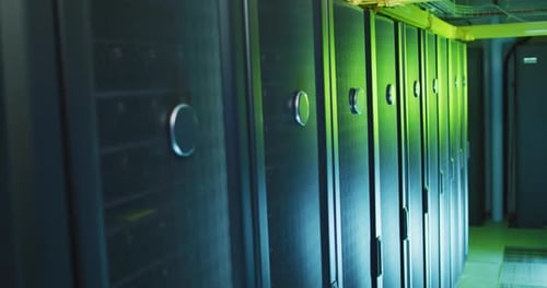 View of computer servers in business server room