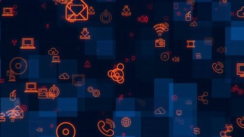 Neon Digital Network Icons Background Animation