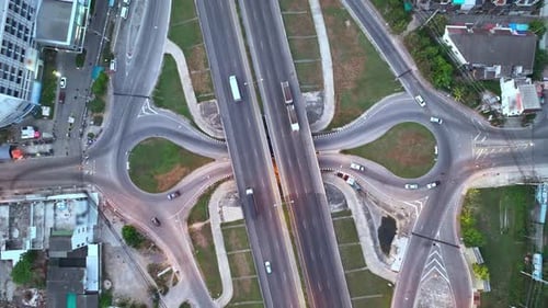 Aerial view of traffic on the main road passing.