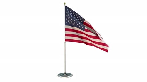 Realistic American Flag Waving on Pole with White Background