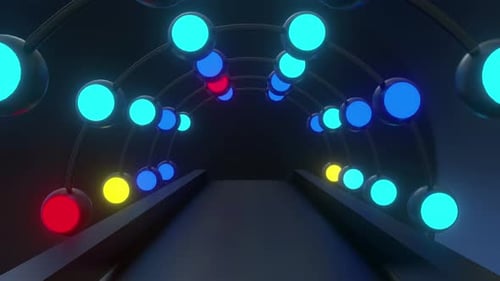 Abstract Tunnel with Pulsing Neon Glowing Spheres Background
