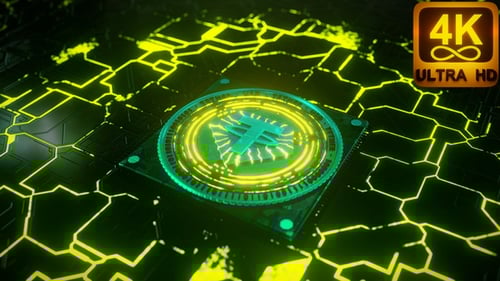 Tether Mining Data Processor Blockchain Transfer Energy Motherboard Technology 4K Loop 3D Art