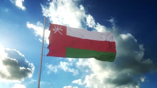 Seamless Loop of Oman Flag Waving in Realistic Sky