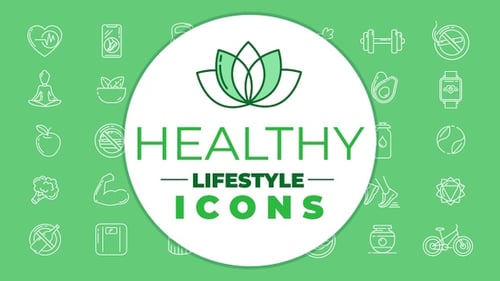 Animated Line Art Icons for Healthy Lifestyle and Fitness