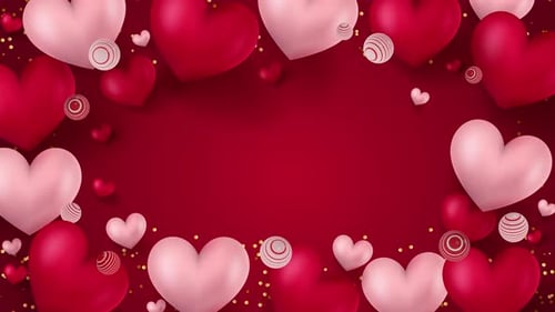 Animated Red Background with Floating Hearts and Glitter
