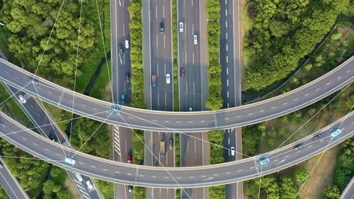 Aerial of Highway Interchange with Intelligent Transportation System