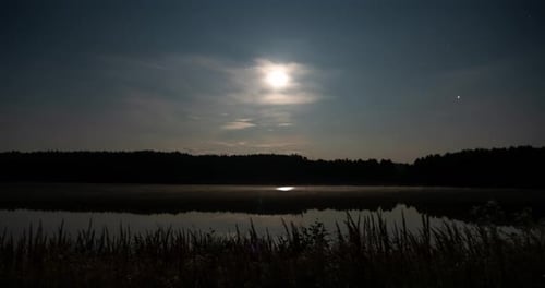 Nighttime Timeslips On The Lake Are Mist And Moon