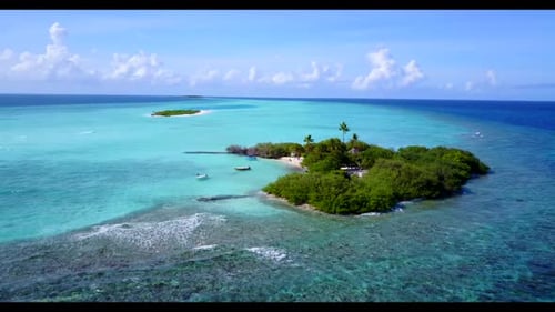 Aerial top view tourism of paradise island beach break by shallow ocean and white sand background of