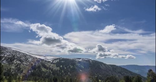 Mountains and Sky with Rolling Clouds in Springtime
