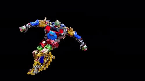 Animated Colorful Robot Character Dancing