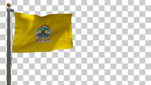 Bandera de la ciudad de Java Central (Indonesia) en asta de bandera con canal alfa - 4K