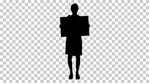 Silhouette Businesswoman holding blank board Alpha Channel