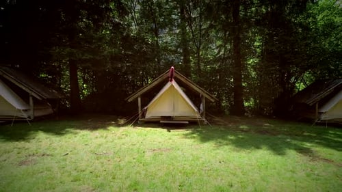 Aerial view of the traditional tents in a summer camp in Slovenia.