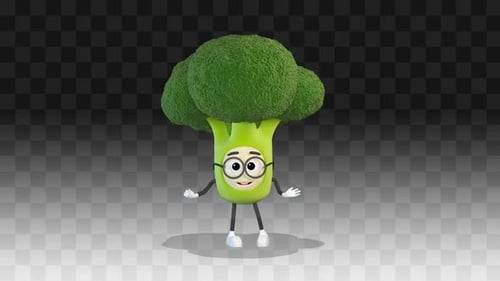 Animated 3D Broccoli Character Waving and Dancing