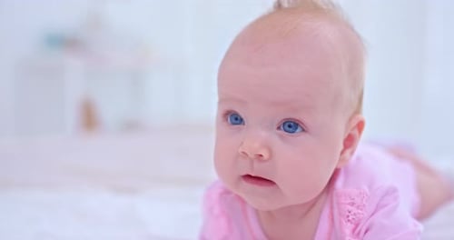 Large Portrait Beautiful Face of a Newborn Baby with Big Blue Eyes