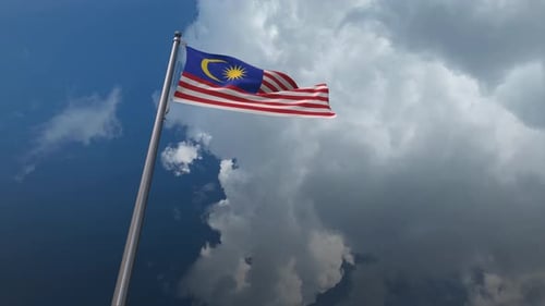 Realistic Malaysia National Flag Waving in Cloudy Sky