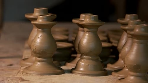 Freshly Made Clay Vases in Pottery Workshop