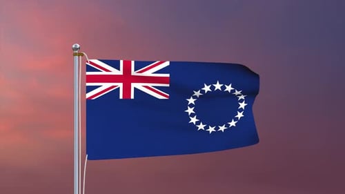 Cook Islands National Flag Waving in the Wind