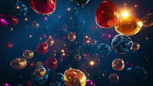 Floating Metallic Decorative Easter Eggs Holiday Background Loop