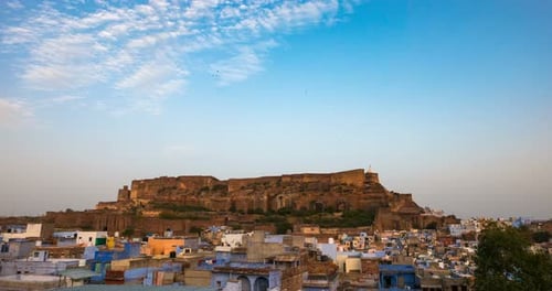 Jodhpur cityscape, time lapse, The majestic fort dominating the blue city, Rajasthan, India
