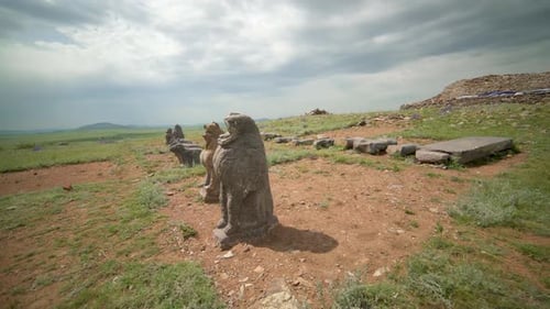 Ancient Statues in Remote Mongolian Landscape