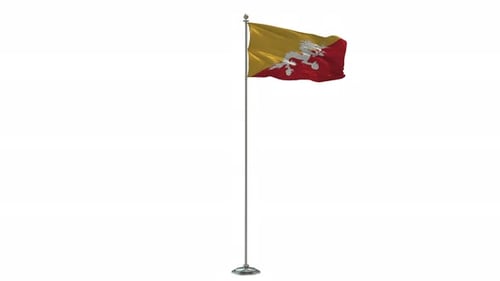 Animated Bhutan National Flag Waving on a Pole