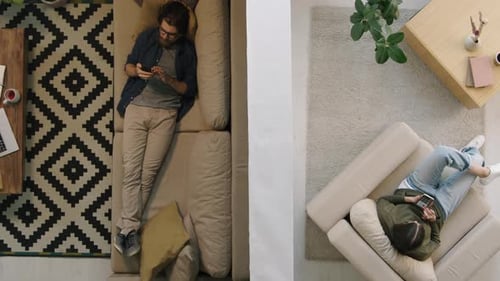 Adults Relaxing with Smartphones, Bird's Eye View