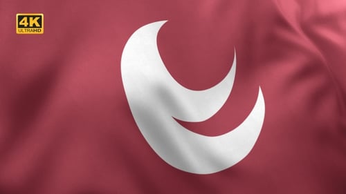 Waving Flag with Abstract Crescent Moon Symbol