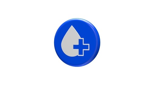 Rotating 3D Medical Blood Drop Icon with Plus