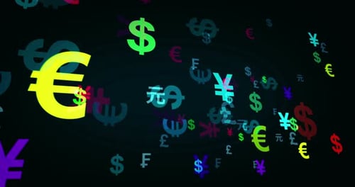 Currency dollar, euro and Yen text loop abstract concept